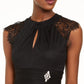 Betsy & Adam Women's Lace Sleeve Drape Front Gown Black Size 6