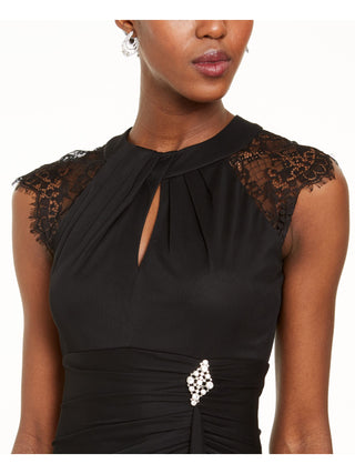 Betsy & Adam Women's Lace Sleeve Drape Front Gown Black Size 6