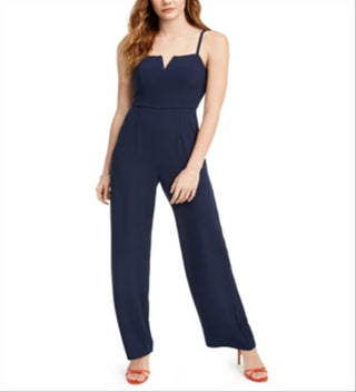 Trixxi Women's Spaghetti Strap V Neck Wide Leg Evening Jumpsuit Blue Size 1