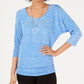 JM Collection Women's Textured Dolman Sleeve Necklace Top Blue Size Small