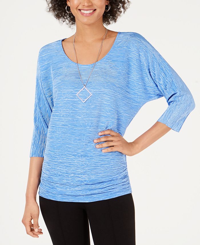 JM Collection Women's Textured Dolman Sleeve Necklace Top Blue Size Small