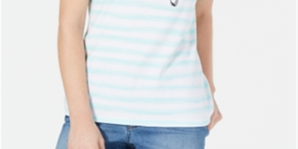 Karen Scott Women's Embellished Striped T-Shirt White Size X-Large