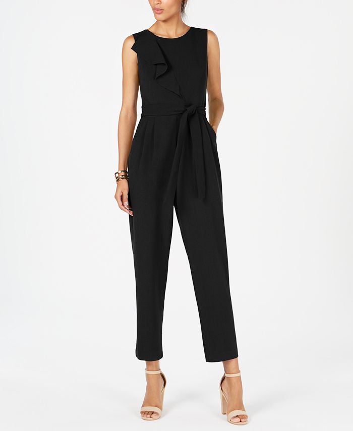 Jessica Howard Women's Sleeveless Jewel Neck Evening Cropped Jumpsuit Black Size 10