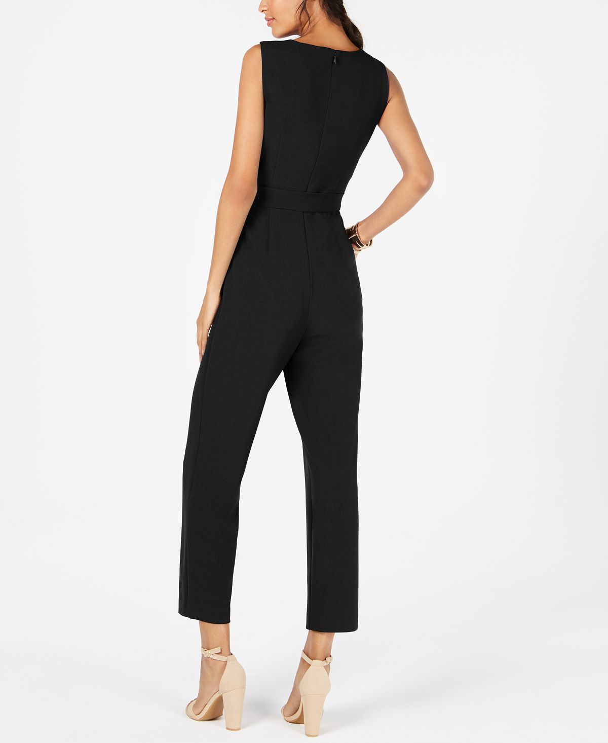 Jessica Howard Women's Sleeveless Jewel Neck Evening Cropped Jumpsuit Black Size 10