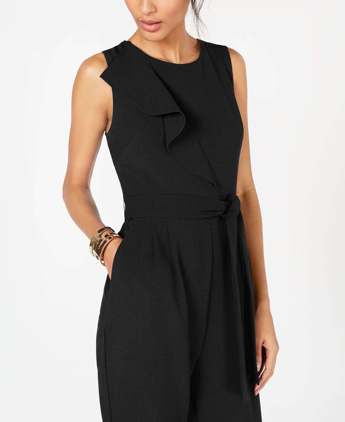 Jessica Howard Women's Sleeveless Jewel Neck Evening Cropped Jumpsuit Black Size 10