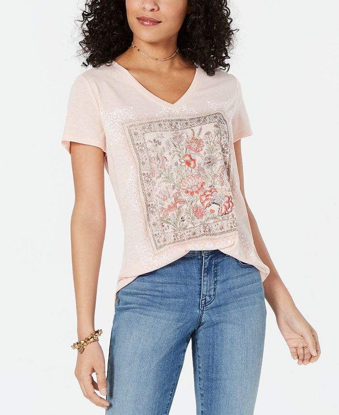 Style & Co Women's Graphic Print T-Shirt Pink Size Petite M