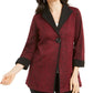 JM Collection Women's Printed 3/4 Sleeve Jacket Red Size Petite Small