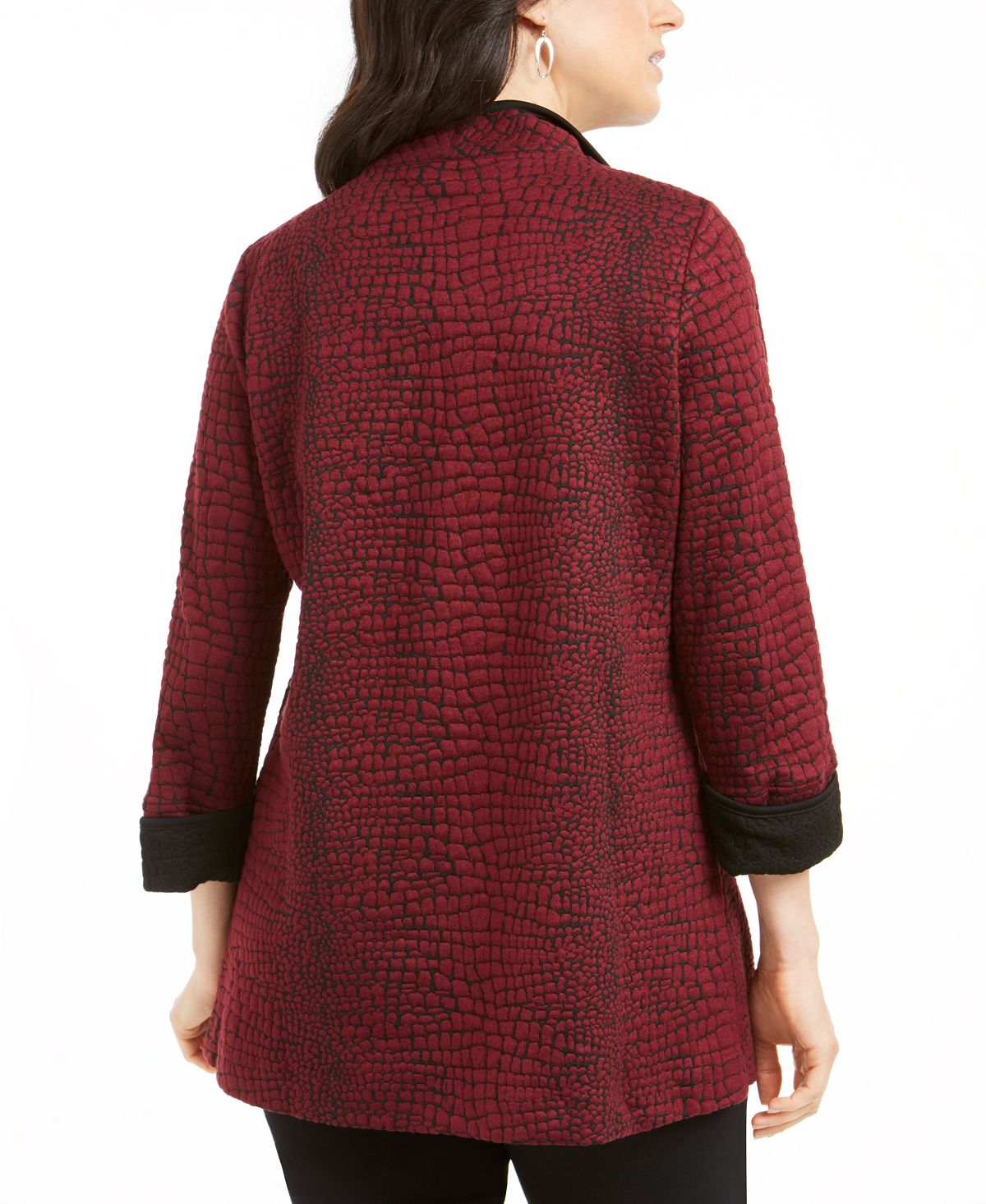 JM Collection Women's Printed 3/4 Sleeve Jacket Red Size Petite Small