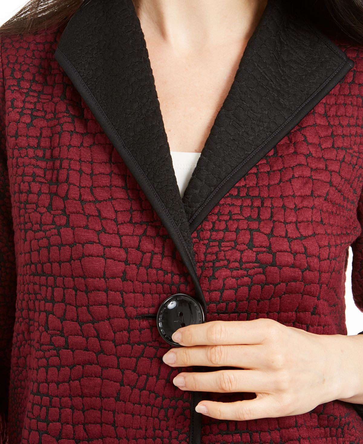 JM Collection Women's Printed 3/4 Sleeve Jacket Red Size Petite Small