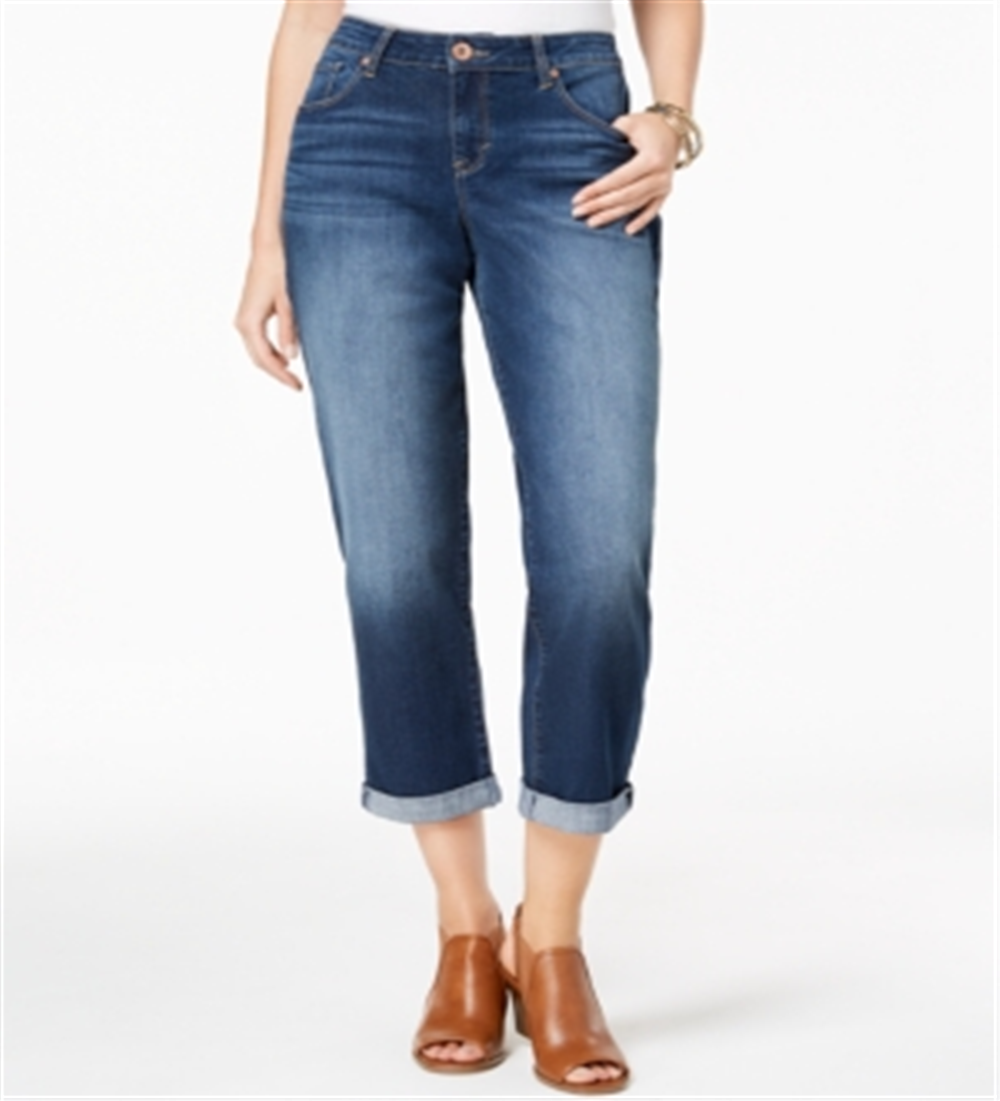 Style & Co Women's Curvy-Fit Cuffed Boyfriend Jeans Blue Size 2