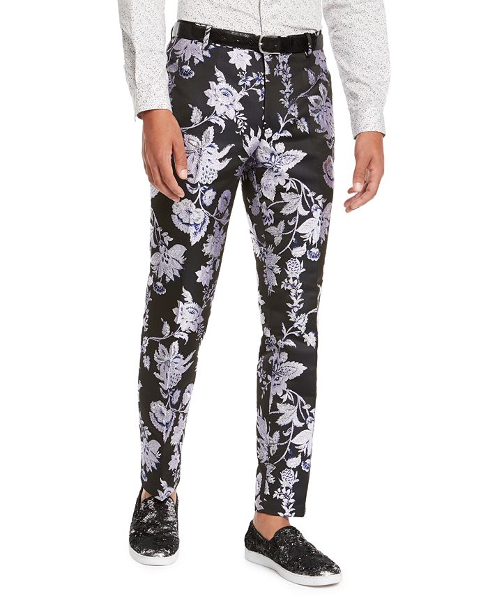 INC International Concepts Men's Slim Fit Floral Jacquard Pants Blue Size 29X30