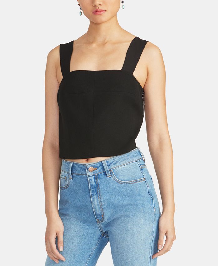 Rachel Roy Women's Sleeveless Square Neck Crop Top Black Size Medium
