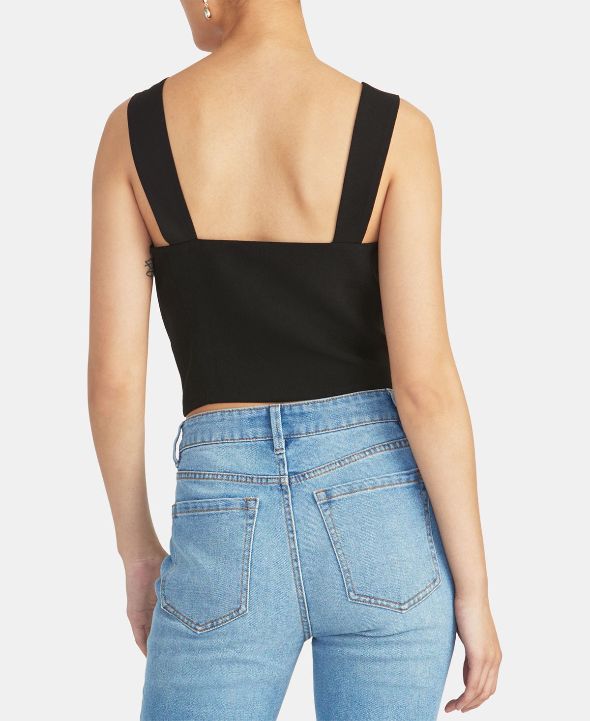 Rachel Roy Women's Sleeveless Square Neck Crop Top Black Size Medium