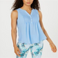 Charter Club Women's Sleeveless Pintuck Blouse Blue Size Large