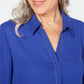 JM Collection Women's Collared Button up Top Blue Size S