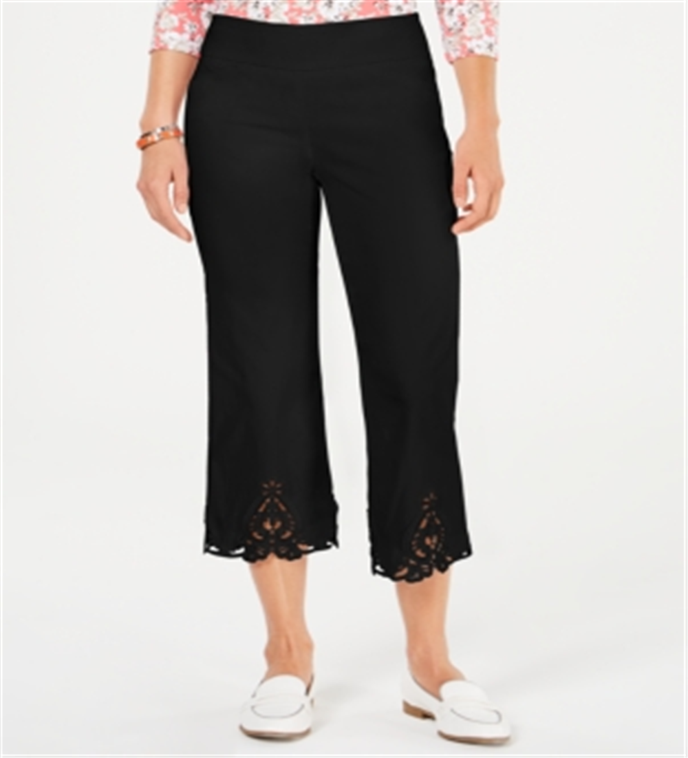 Charter Club Women's Crochet Hem Wide Leg Pants Black Size 6