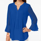 Charter Club Women's Double Ruffle Solid Pintuck Top Blue Size XX-Large