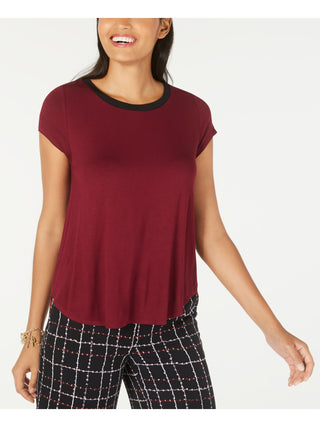 Alfani Women's Short Sleeve Jewel Neck Hi Lo Top Red Size Small
