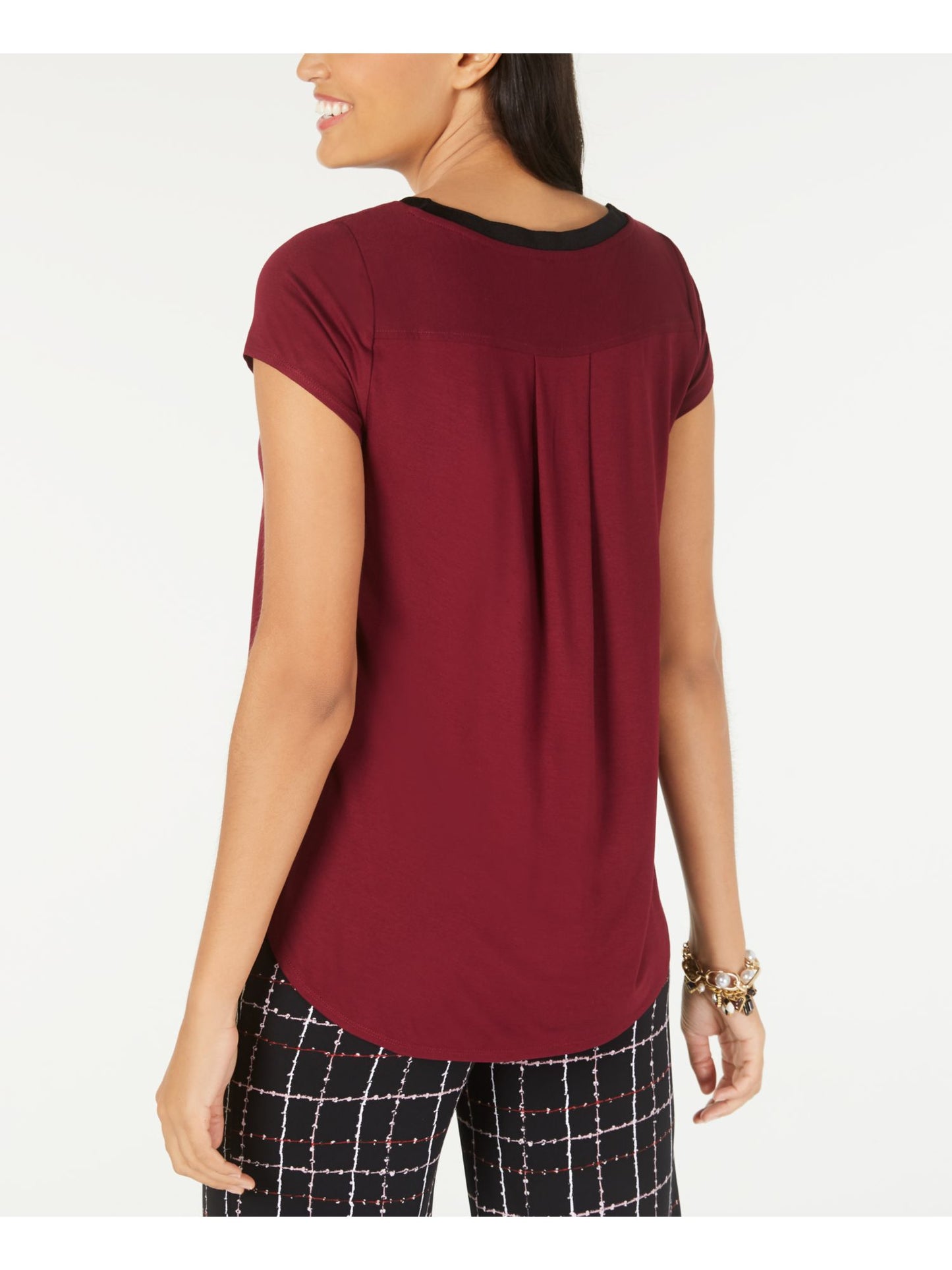 Alfani Women's Short Sleeve Jewel Neck Hi Lo Top Red Size Small