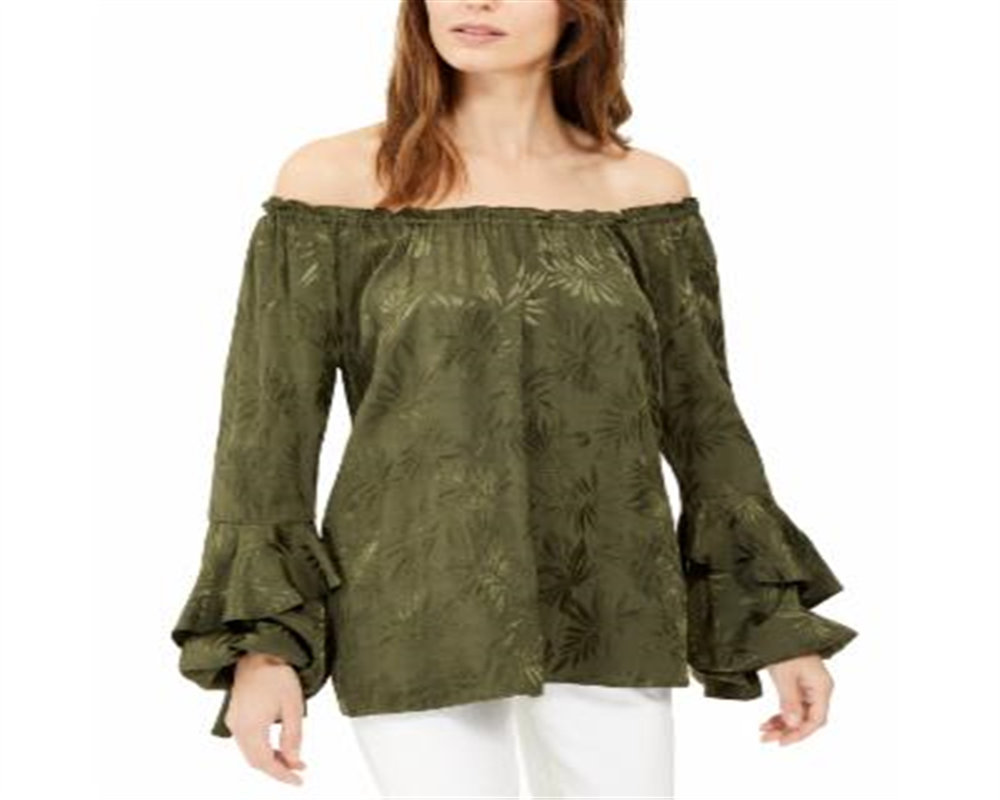 Michael Kors Women's Blouse Embroidered Green Size Medium