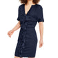 INC Iternational Concepts Women's Ruffle Zip up Dress Blue Size Medium