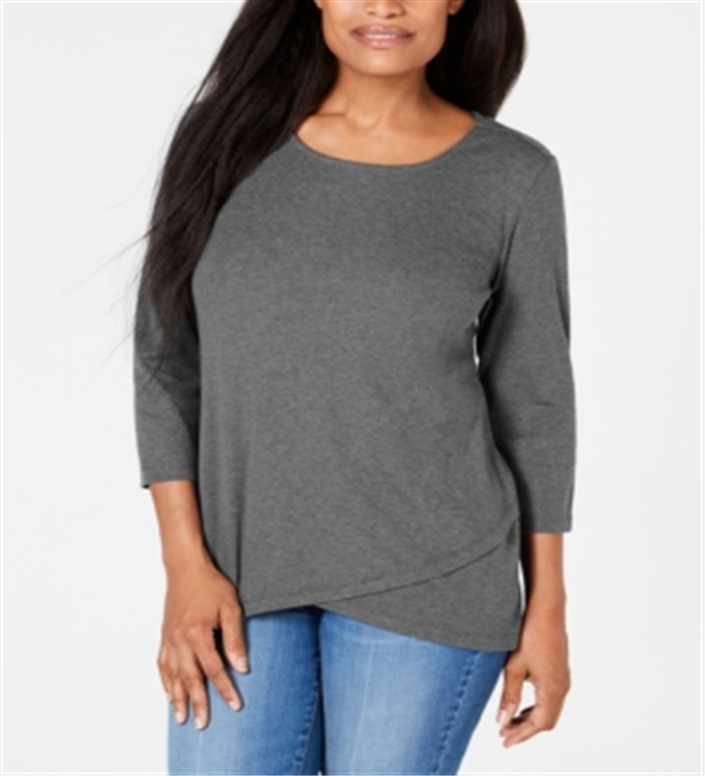 Karen Scott Women's Tulip-Hem Top Grey Size LARGE