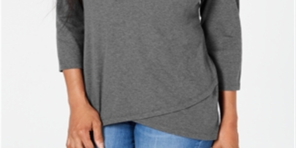 Karen Scott Women's Tulip-Hem Top Grey Size LARGE