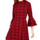 Sequin Hearts Juniors' Plaid Bell-Sleeve Knit Dress Red Size Large