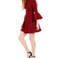 Sequin Hearts Juniors' Plaid Bell-Sleeve Knit Dress Red Size Large