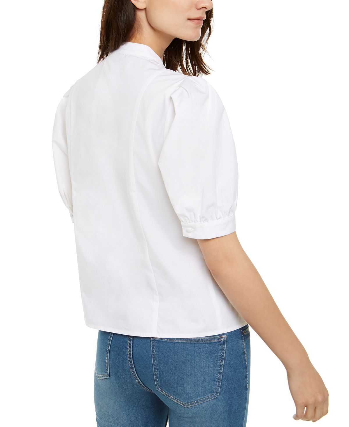 INC Iternational Concepts Women's Ultra Puff Elbow Sleeve Button Down Blouse White Size X-Large