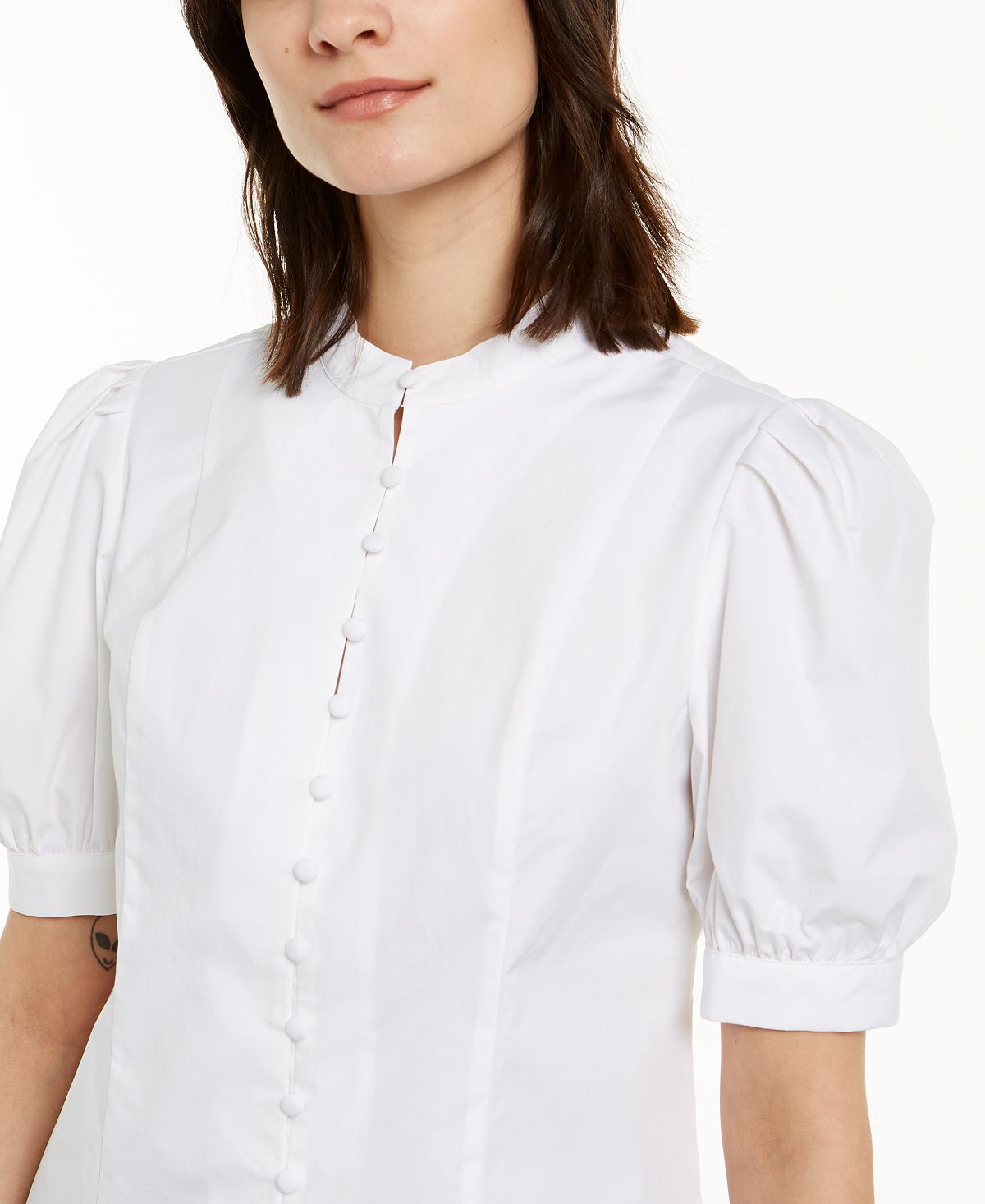 INC Iternational Concepts Women's Ultra Puff Elbow Sleeve Button Down Blouse White Size X-Large