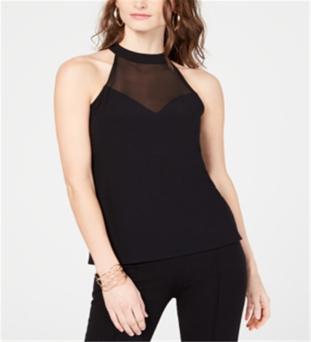 INC International Concepts Women's  Illusion Halter-Neck Top Black Size XL
