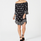Style & Co Women's Printed on/Off the Shoulder Dress Black Size Petite S