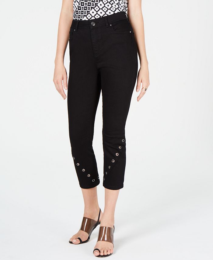 INC Iternational Concepts Women's Grommet Detail Skinny Crop Jeans Black Size 10