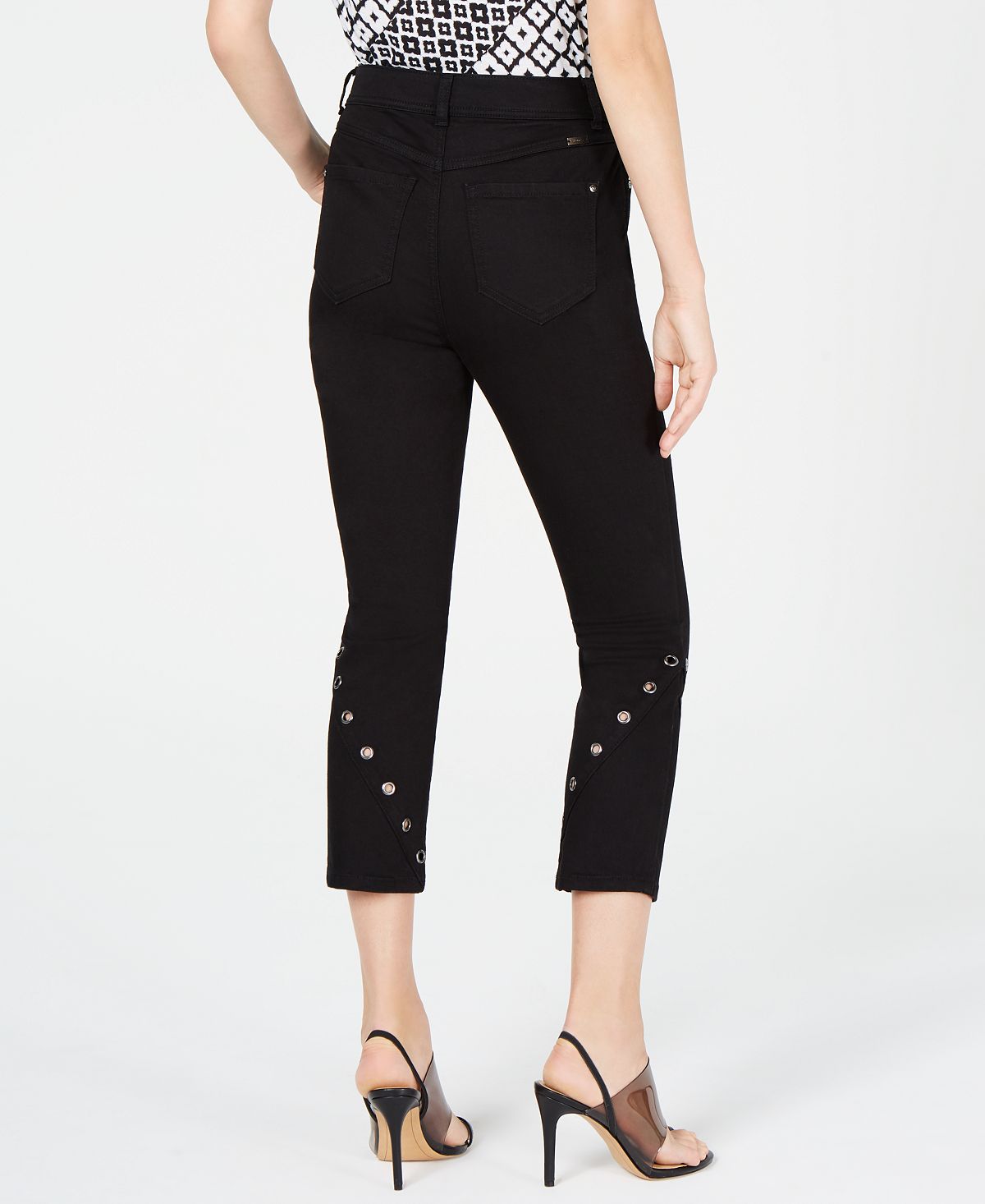 INC Iternational Concepts Women's Grommet Detail Skinny Crop Jeans Black Size 10