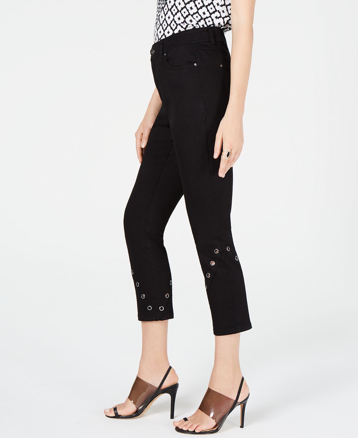 INC Iternational Concepts Women's Grommet Detail Skinny Crop Jeans Black Size 10