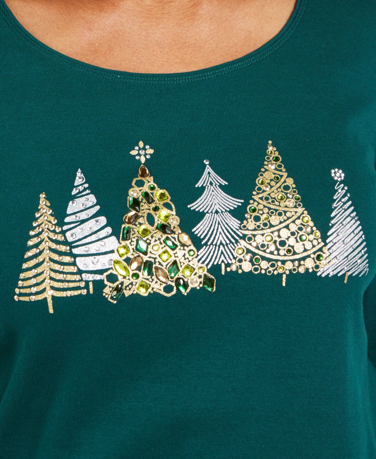 Karen Scott Womens Christmas Tree T-Shirt Holiday Top Petites Green Size PXL
