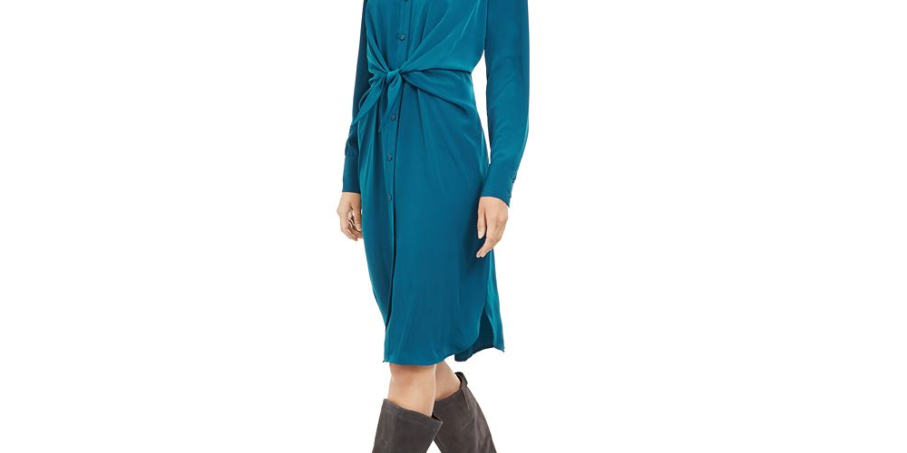 Alfani Women's Tie Front Shirt Dress Green Size 8 Petite