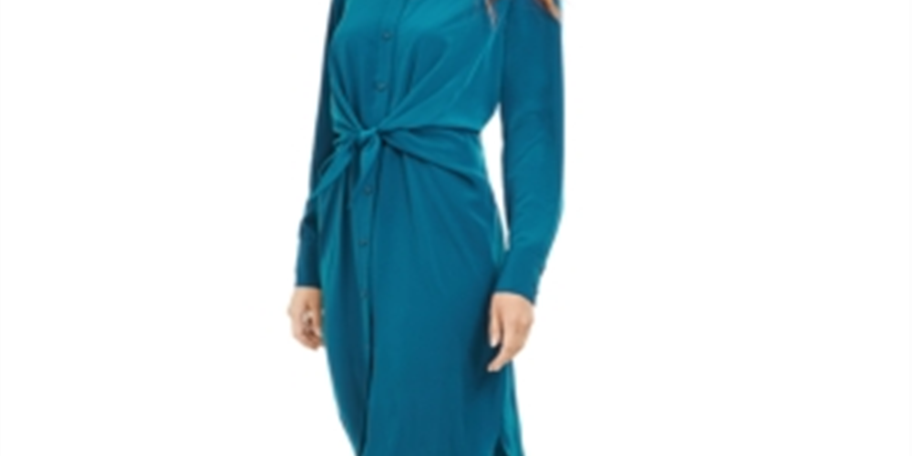 Alfani Women's Tie Front Shirt Dress Green Size 8 Petite