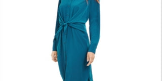 Alfani Women's Tie Front Shirt Dress Green Size 8 Petite