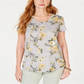 Style & Co Women's Cotton Floral-Print Top Gray Size Small