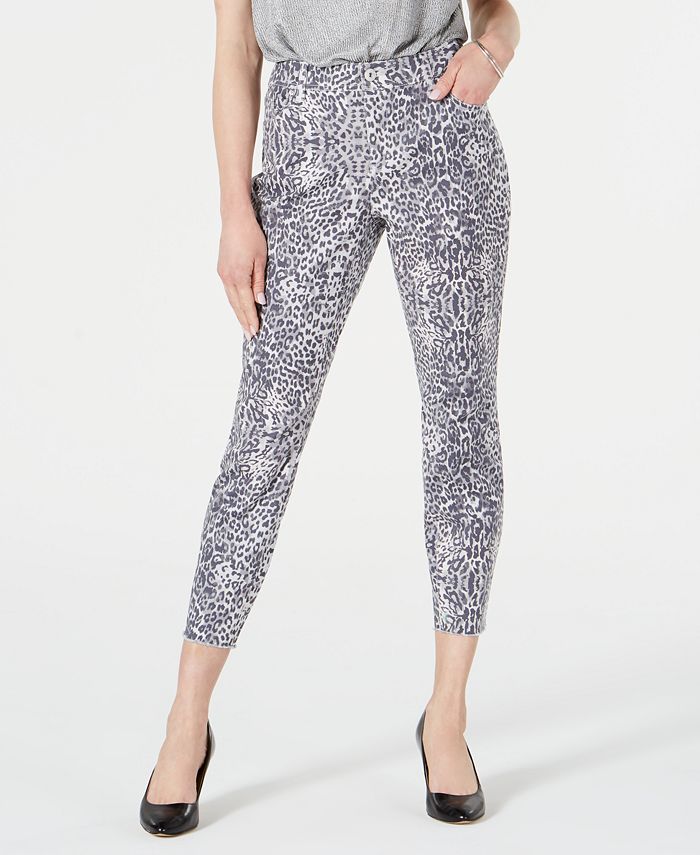 INC Iternational Concepts Women's Animal Print Curvy Fit Skinny Jeans Grey Size 10