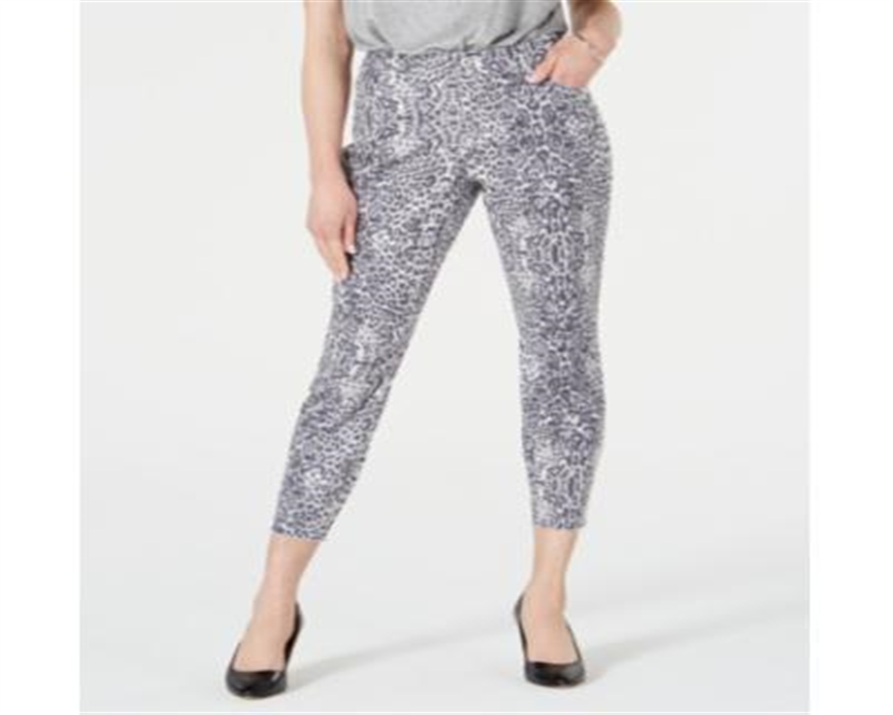 INC Iternational Concepts Women's Animal Print Curvy Fit Skinny Jeans Grey Size 10