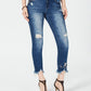 INC Iternational Concepts Women's Curvy Fit Embellished Ripped Ankle Jeans Blue Size 12
