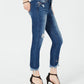 INC Iternational Concepts Women's Curvy Fit Embellished Ripped Ankle Jeans Blue Size 12