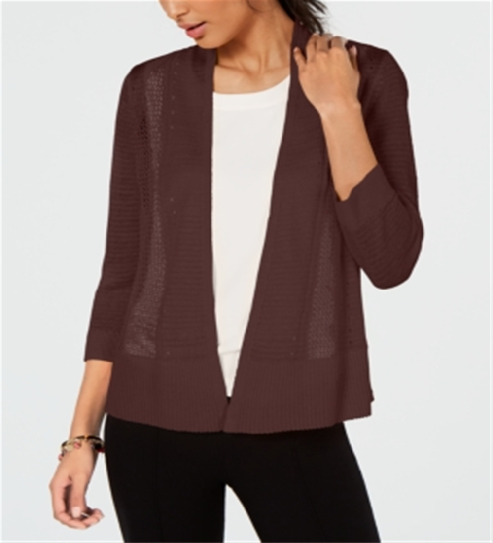 Alfani Women's Mixed Stitch Open Front Cardigan Brown Size Petite Small