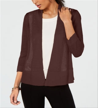 Alfani Women's Mixed Stitch Open Front Cardigan Brown Size Petite Small