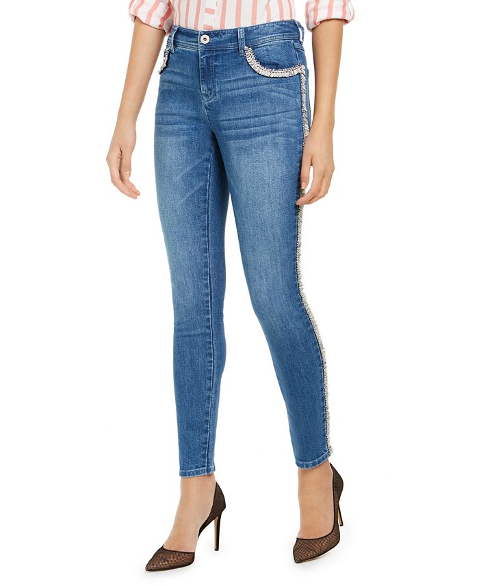 INC Iternational Concepts Women's Tweed Trim High Rise Skinny Jeans Blue Size 10