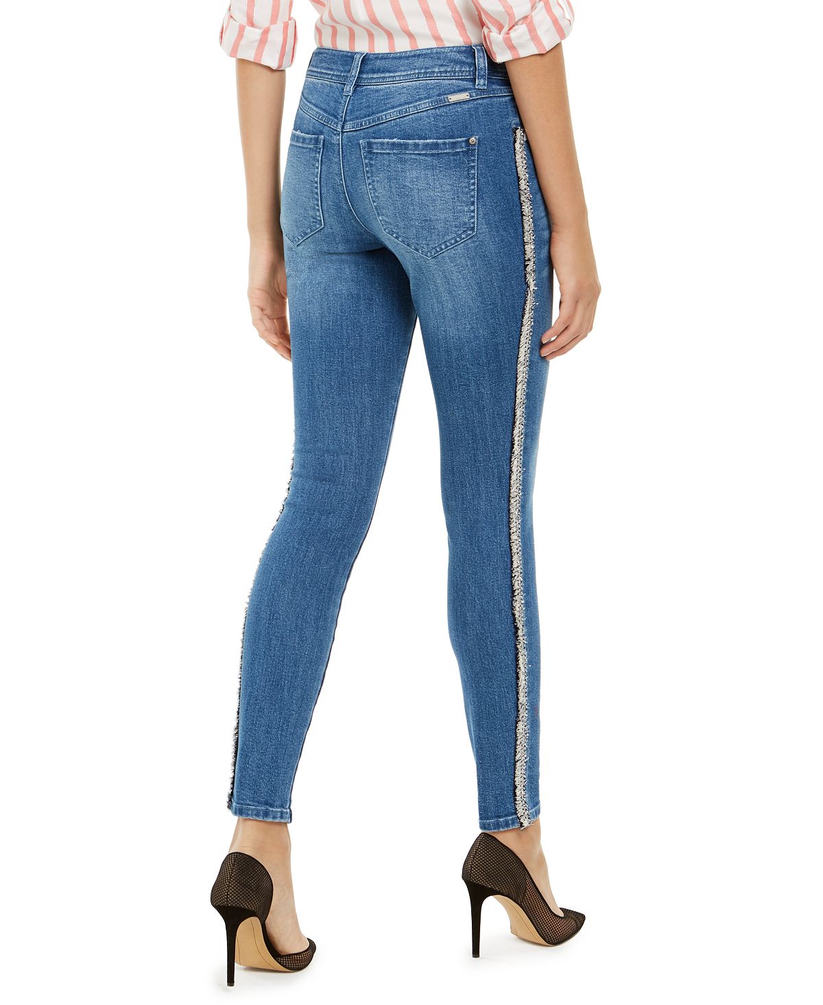 INC Iternational Concepts Women's Tweed Trim High Rise Skinny Jeans Blue Size 10