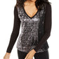 Thalia Sodi Women's Sequined Animal Print Top Black Size Small